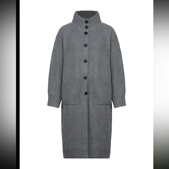 Oversized Button Front Long Sleeve Turtleneck Cardigan, - Picture 5 of 6